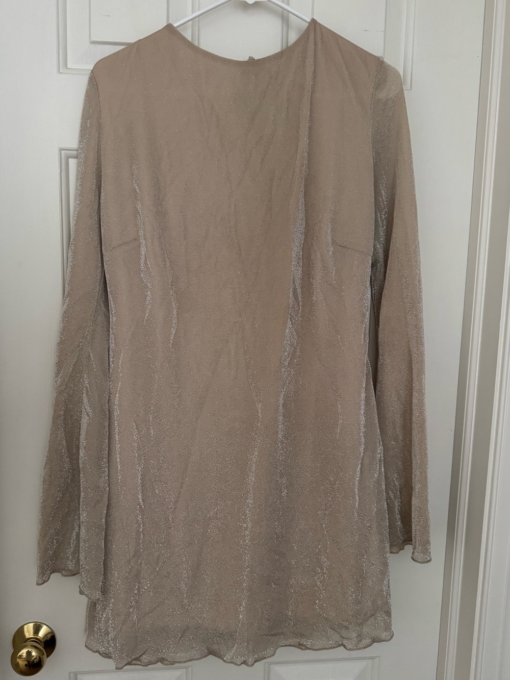 Princess Polly Champagne Shimmer Long Sleeve Shift Dress Open Back